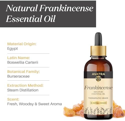 Avatra Frankincense Essential Oil 100ML with Glass Dropper and Travel Bottle