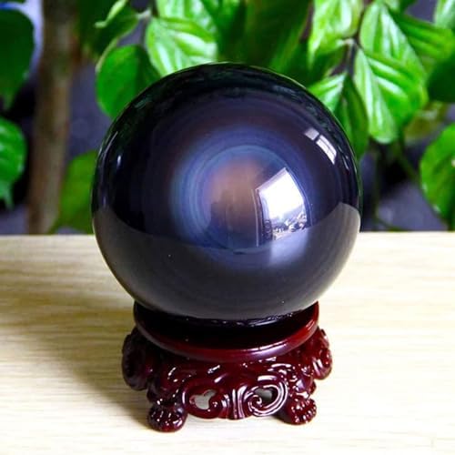 Natural Rainbow Eye Obsidian Crystal Sphere with Stand