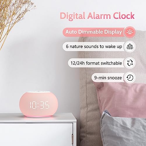 Reacher Auto Dimmable Sound Machine Alarm Clock with Night Lights