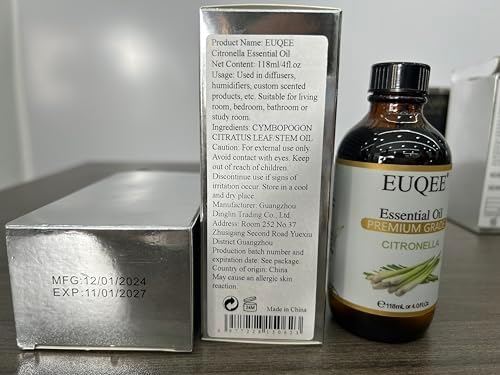 EUQEE Citronella Essential Oil 118ml Glass Dropper Gift Box