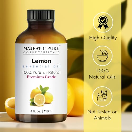 Majestic Pure Lemon Essential Oil 4 Fl Oz with Glass Dropper