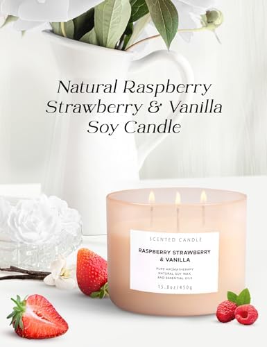 Raspberry Strawberry Vanilla 3 Wick Scented Candle