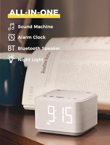 Mojikoo Sound Machine Alarm Clock with Bluetooth and Night Light