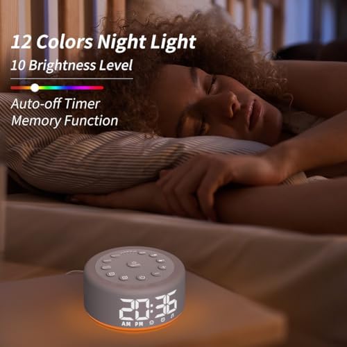 3 in 1 Sound Machine Alarm Clock with Night Light and Backup Battery
