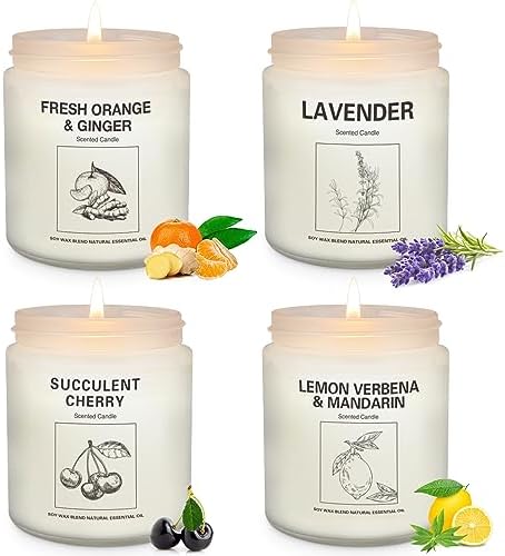 Lavender Aromatherapy Candles 4 Pack with 240 Hours Burn Time