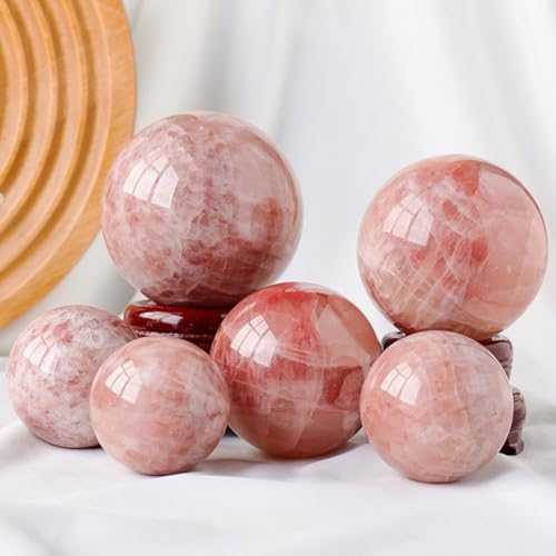 Red Calcite Sphere Ball with Wood Stand for Reiki Meditation and Healing