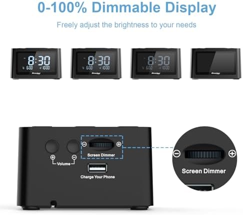 REACHER Dual Alarm Clock with Sleep Sound Machine and USB Charger