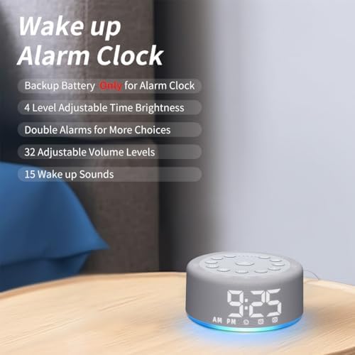 3 in 1 Sound Machine Alarm Clock with Night Light and Backup Battery