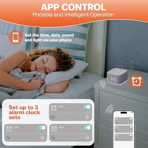 FUNYKICH 3 in 1 White Noise Machine with Alarm Clock and Night Light