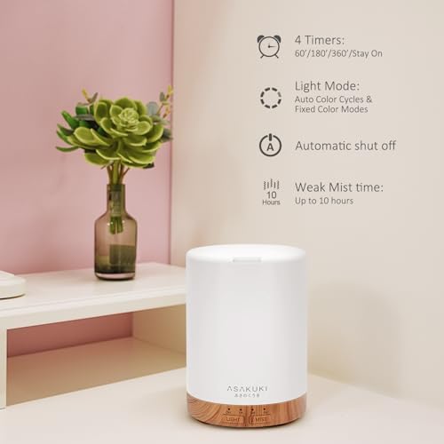 ASAKUKI 300ML Essential Oil Diffuser with 7 LED Lights and Auto-Off