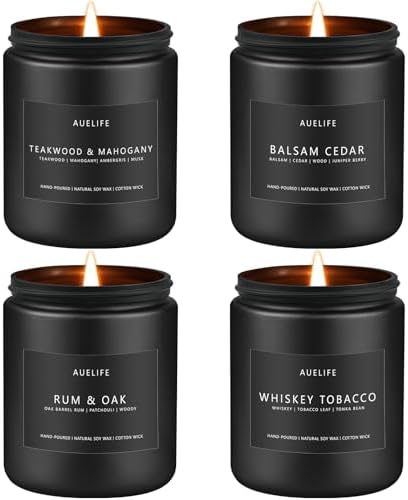 Masculine Scented Candles Set - 4 Pack Teakwood Cedar Aromatherapy Candles