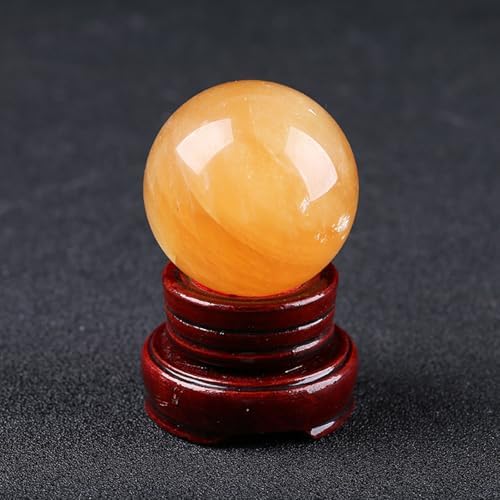 Yellow Calcite Quartz Crystal Sphere with Wooden Stand 9cm