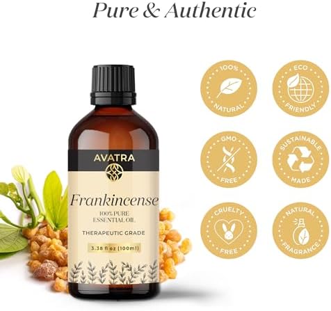Avatra Frankincense Essential Oil 100ML with Glass Dropper and Travel Bottle