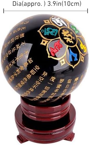 Engraved Symbol Black Obsidian Crystal Ball with Stand