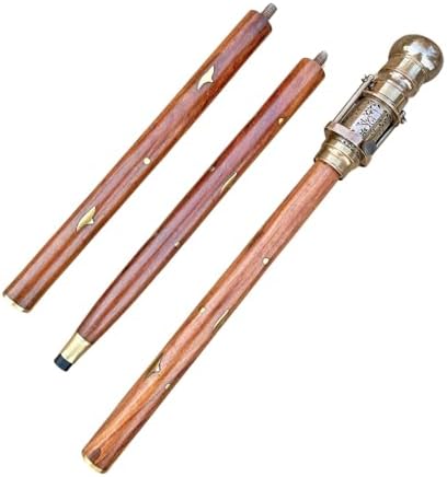 Victorian-Style Brass Walking Stick with Telescope and Compass