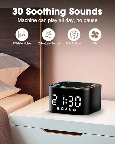 Alampan White Noise Machine with Alarm Clock and RGB Night Light