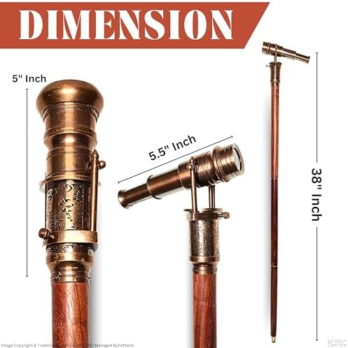 Antique Brass Telescope Walking Cane - Victorian Style Rosewood Steampunk Canes 38 Inches