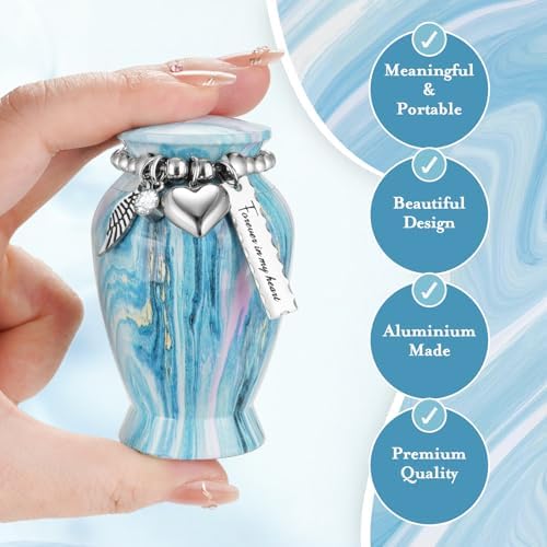 Dletay Small Urns for Human Ashes Ocean Blue Mini Cremation Urn