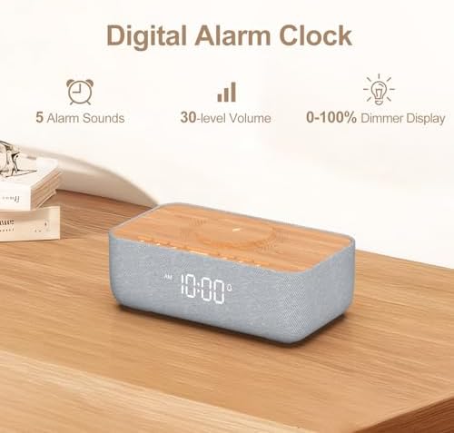 REACHER 15W Magnetic Wireless Charging Alarm Clock with White Noise