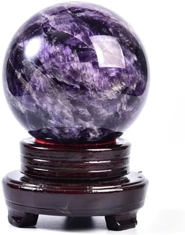 Large Amethyst Deep Purple Quartz Crystal Ball with Wooden Stand