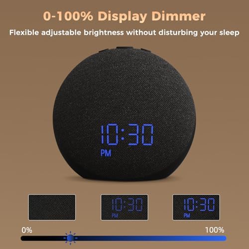 Sound Machine Alarm Clock with Bluetooth Speaker - Dimmable Night Light for Sleep