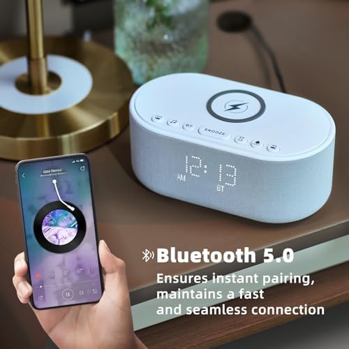 Odokee Sound Machine Alarm Clock with 10W Wireless Charger