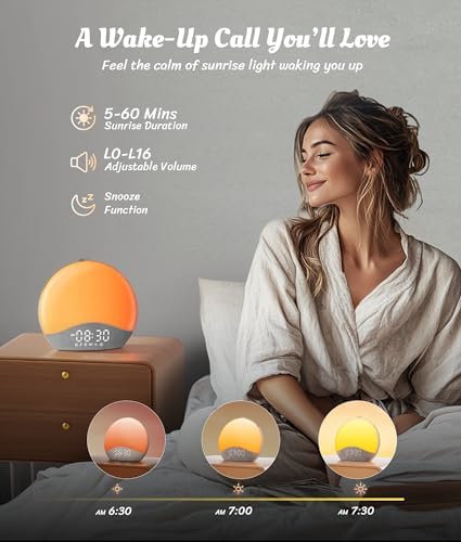 Ecozy Sunrise Alarm Clock with 26 Sounds and 17 Night Lights