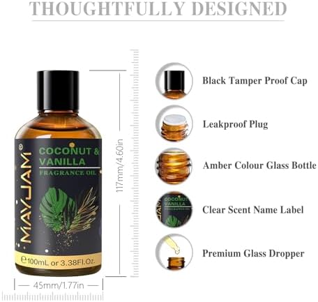 MAYJAM 100ML Coconut Vanilla Fragrance Oil with Glass Dropper