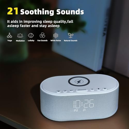 Odokee Sound Machine Alarm Clock with 10W Wireless Charger