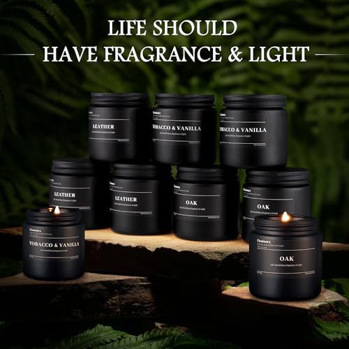 9 Pack Scented Candles for Men - Leather Vanilla Oak Set