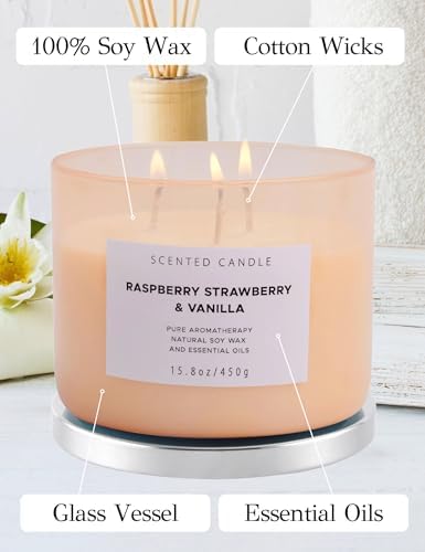 Raspberry Strawberry Vanilla 3 Wick Scented Candle