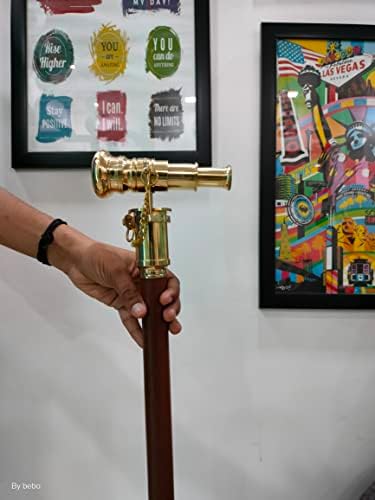 Wooden Walking Stick with Brass Handle and Telescope