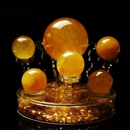 Yellow Calcite Quartz Crystal Sphere with Wooden Stand 9cm