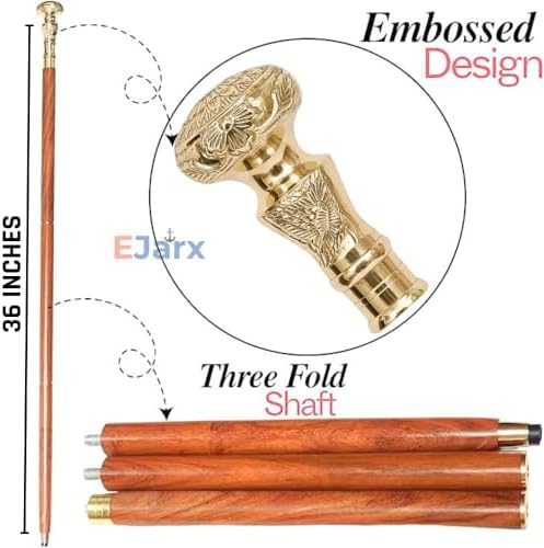 Ejarx Brass Lion Head Walking Stick 36 Inches