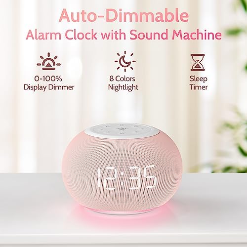 Reacher Auto Dimmable Sound Machine Alarm Clock with Night Lights