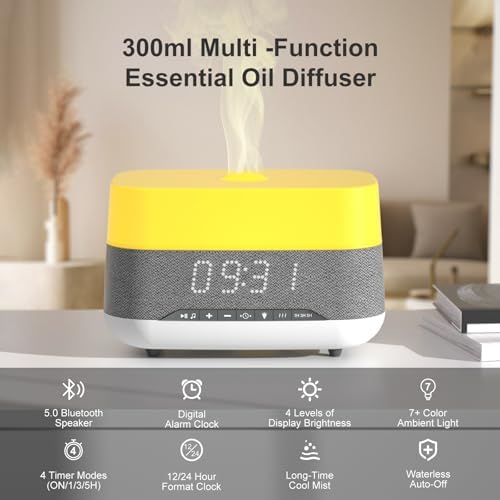 300ml Essential Oil Diffuser with Bluetooth Speaker and Alarm Clock