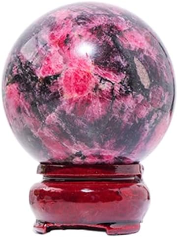Natural Rhodonite Crystal Ball with Wood Stand
