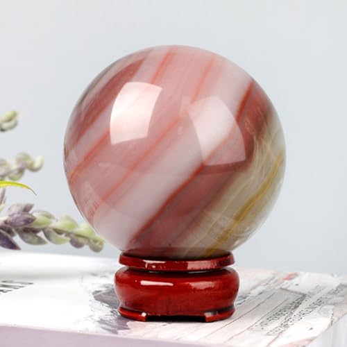 Natural Colorful Jade Crystal Sphere with Wooden Stand