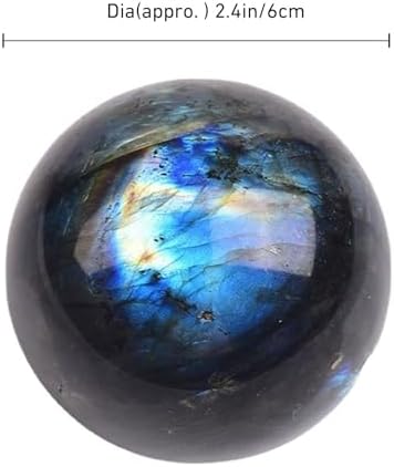 Natural Labradorite Crystal Sphere with Wooden Stand for Feng Shui Healing