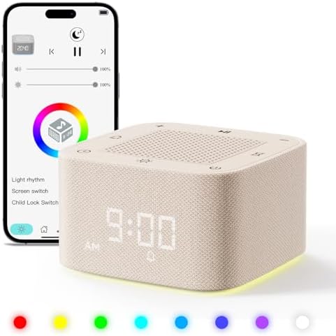 Augnner Sound Machine Alarm Clock with 32 Sounds and 8 Night Lights