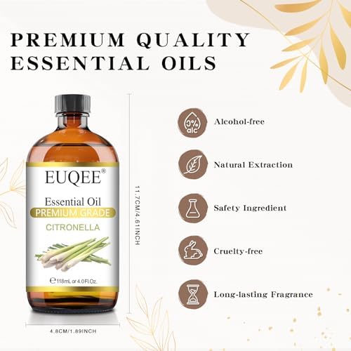 EUQEE Citronella Essential Oil 118ml Glass Dropper Gift Box