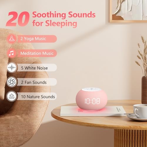 Reacher Auto Dimmable Sound Machine Alarm Clock with Night Lights