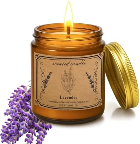 POOTES 16oz Soy Wax Lavender Candle 100 Hour Burn