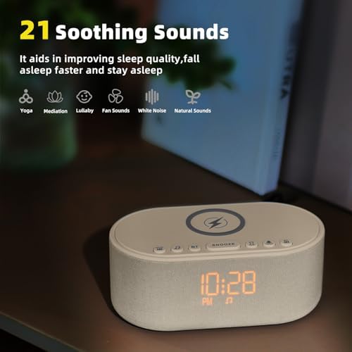 Odokee Sound Machine Alarm Clock with Bluetooth Speaker and Wireless Charging