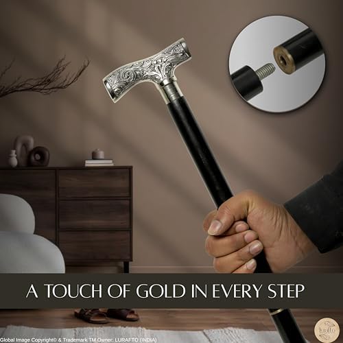 LURAFTO Walking Cane for Men 36 Inch Silver Handle Canes