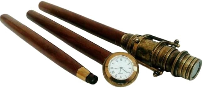 Generic 2 Complete Set Compass Clock Telescope Brass Walking Stick Cane