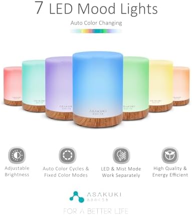 ASAKUKI 300ML Essential Oil Diffuser with 7 LED Lights and Auto-Off