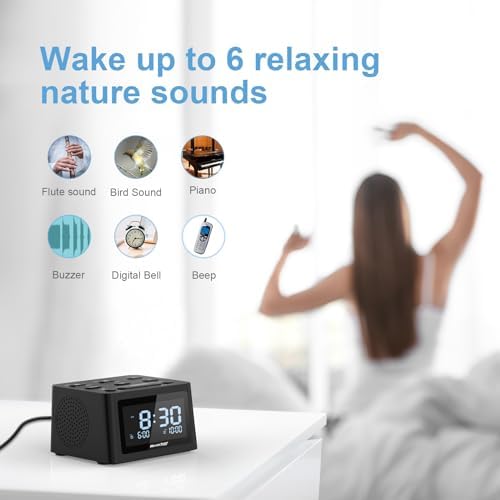 REACHER Dual Alarm Clock with Sleep Sound Machine and USB Charger