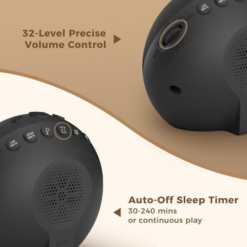 Sound Machine Alarm Clock with Bluetooth Speaker - Dimmable Night Light for Sleep