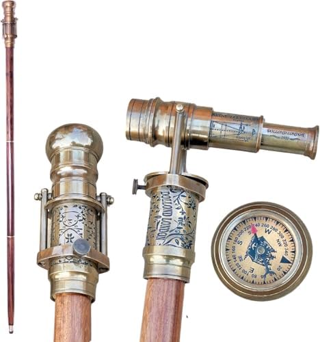 Brass Walking Stick with Telescope and Compass